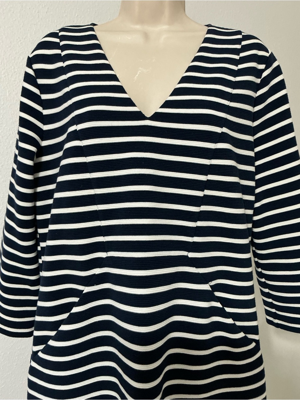EUC Boden Bronte Ottoman Navy White Stripe Knit Midi Dress Pockets US 12R - Picture 6 of 15
